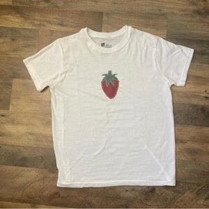 HANDMADE White T-Shirt with Strawberry Design